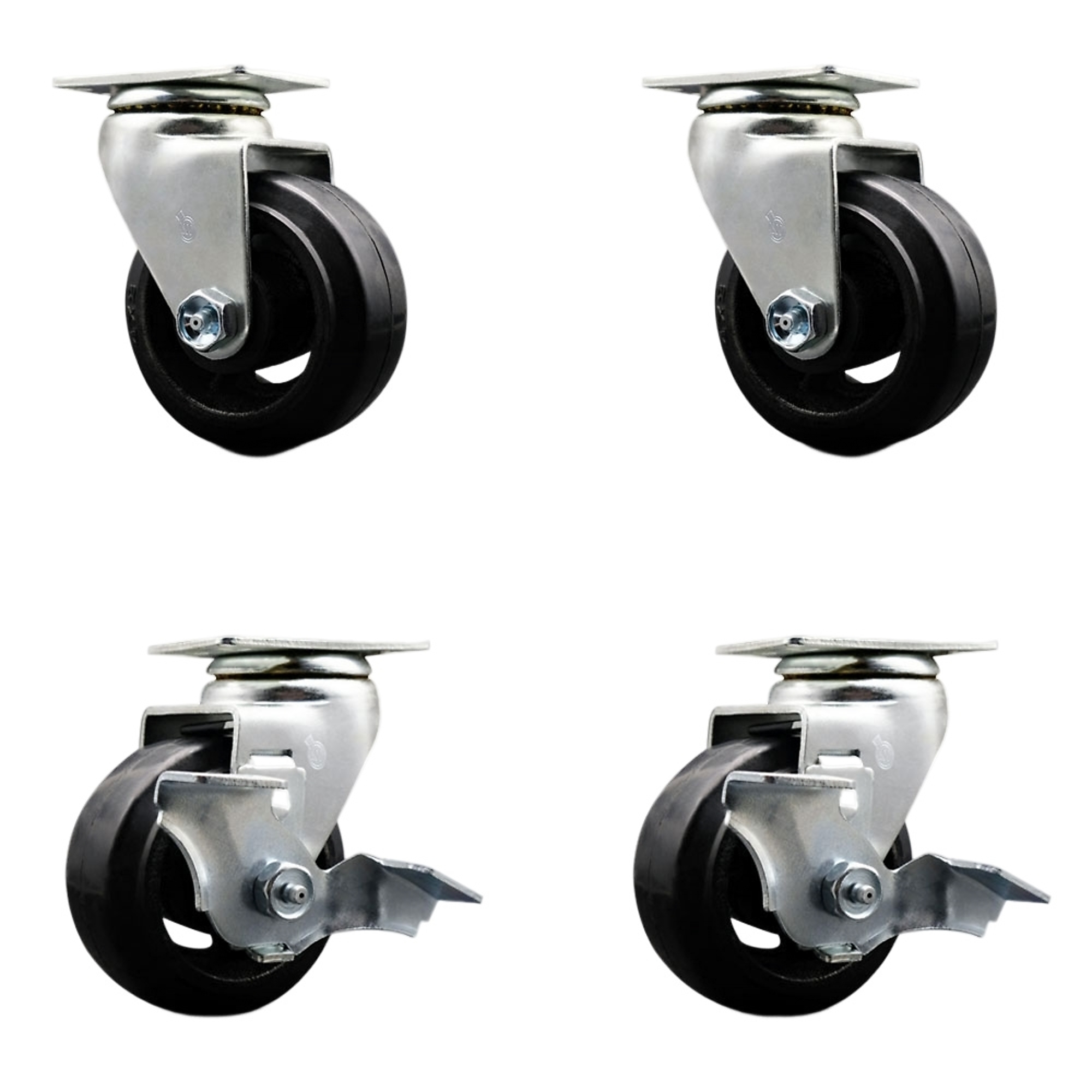 Service Caster, 4in. x 2in. Plate Casters, Wheel Diameter 4 in, Caster Type Swivel, Package (qty.) 4, Model# SCC-20S420-RSB-2-TLB-2